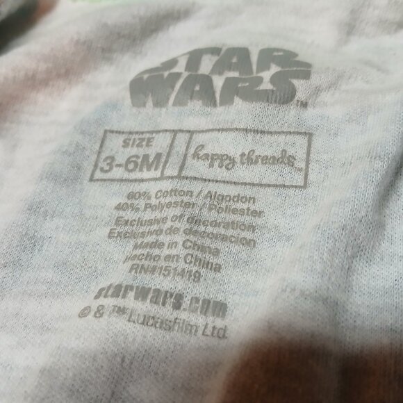 Star Wars 3-6M Infant Baby Mandalorian Yoda Onesie Footies Happy Threads - Picture 5 of 9